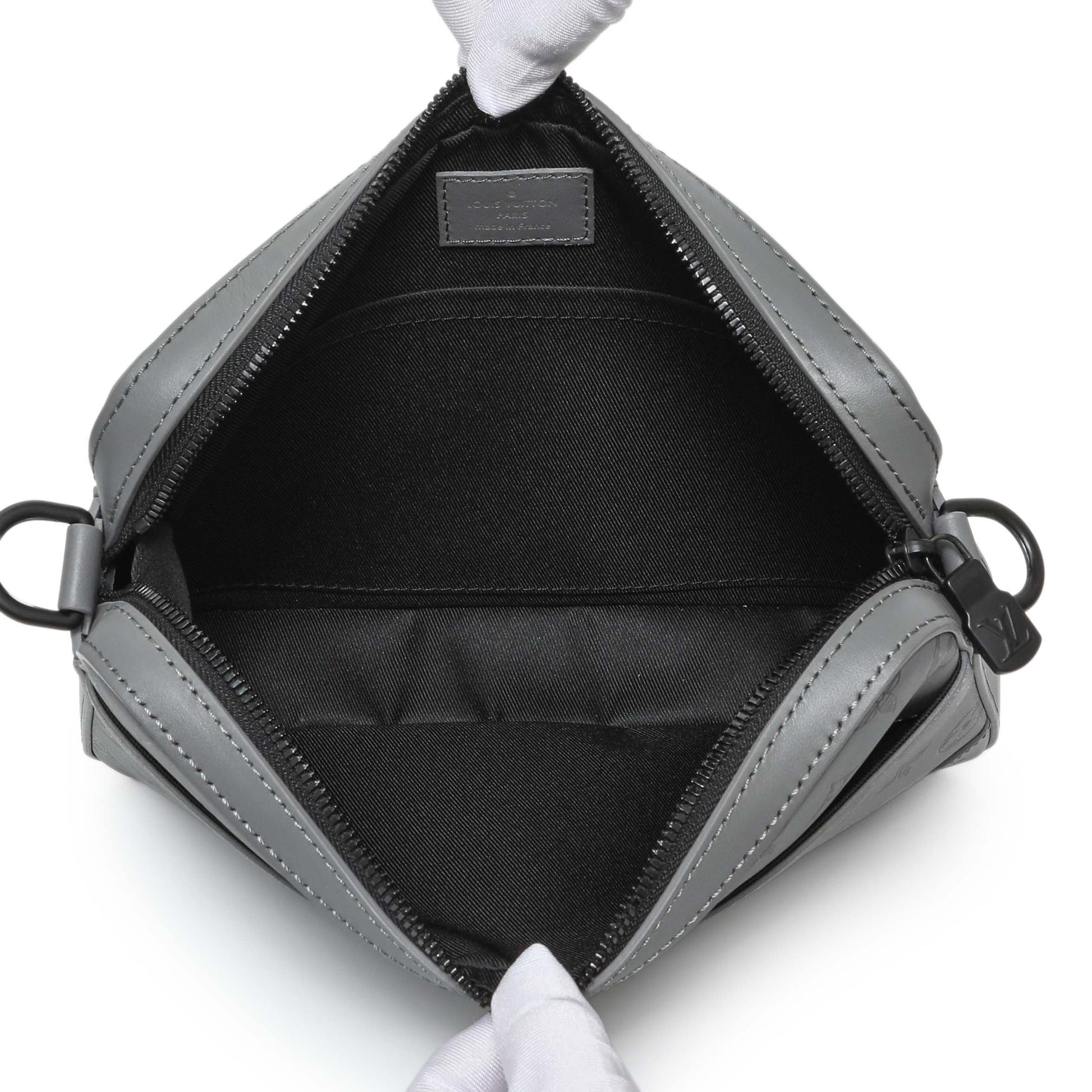 Exclusive Louis Vuitton Grey Calfskin Monogram Shadow Duo Messenger — Top View