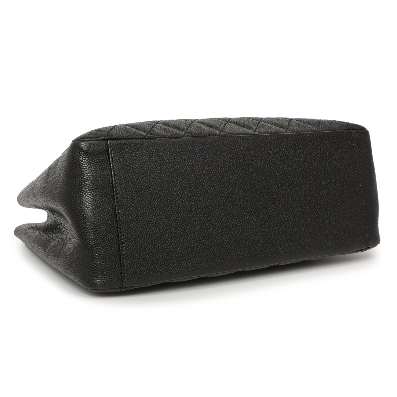 Exclusive Chanel Black Quilted Caviar Grand Shopping Tote GST — Back View