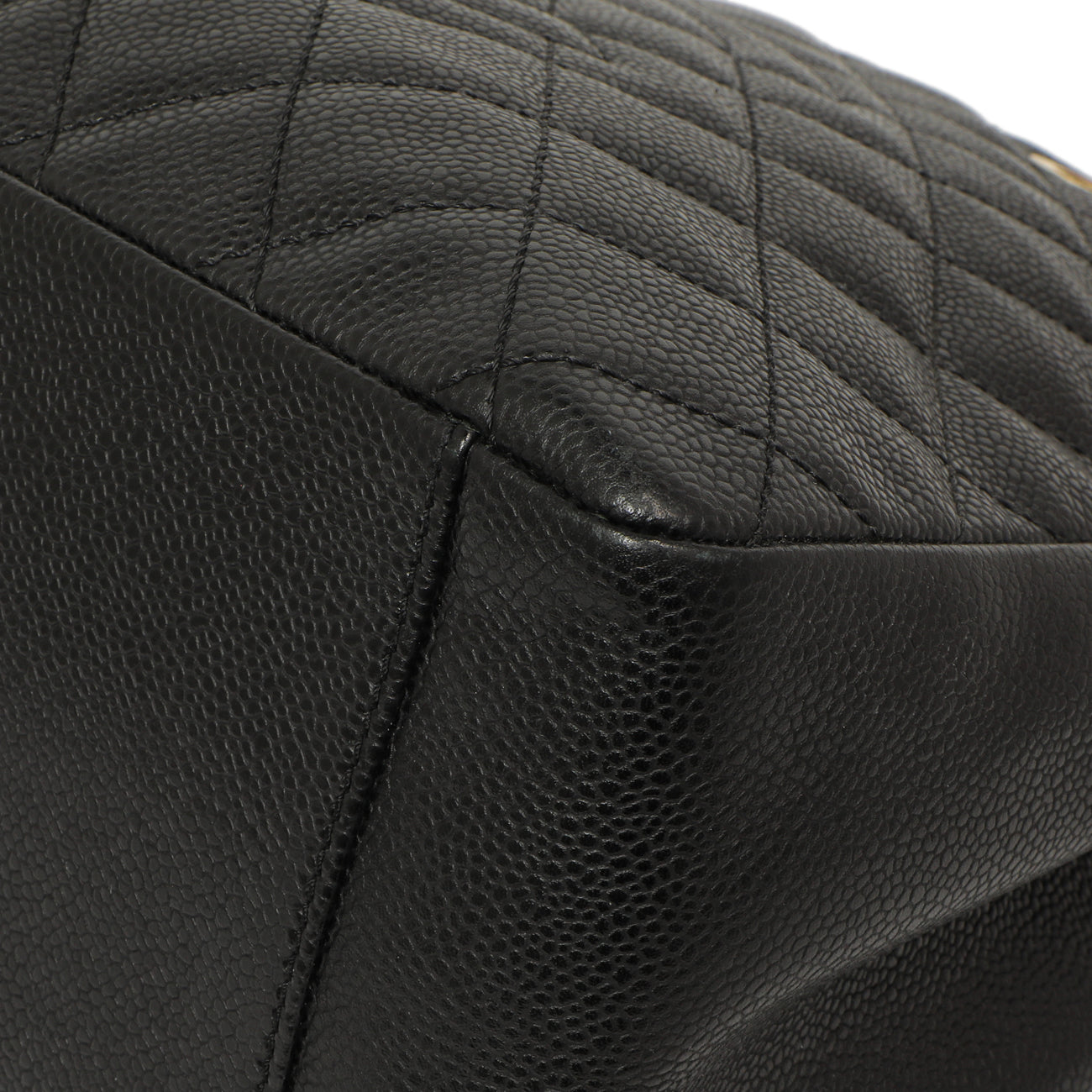 Exclusive Chanel Black Quilted Caviar Grand Shopping Tote GST — Detail View