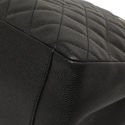 Exclusive Chanel Black Quilted Caviar Grand Shopping Tote GST — Detail View