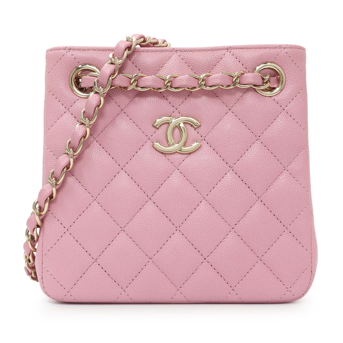 Exclusive Chanel Pink Caviar Mini Bucket Bag — Front View