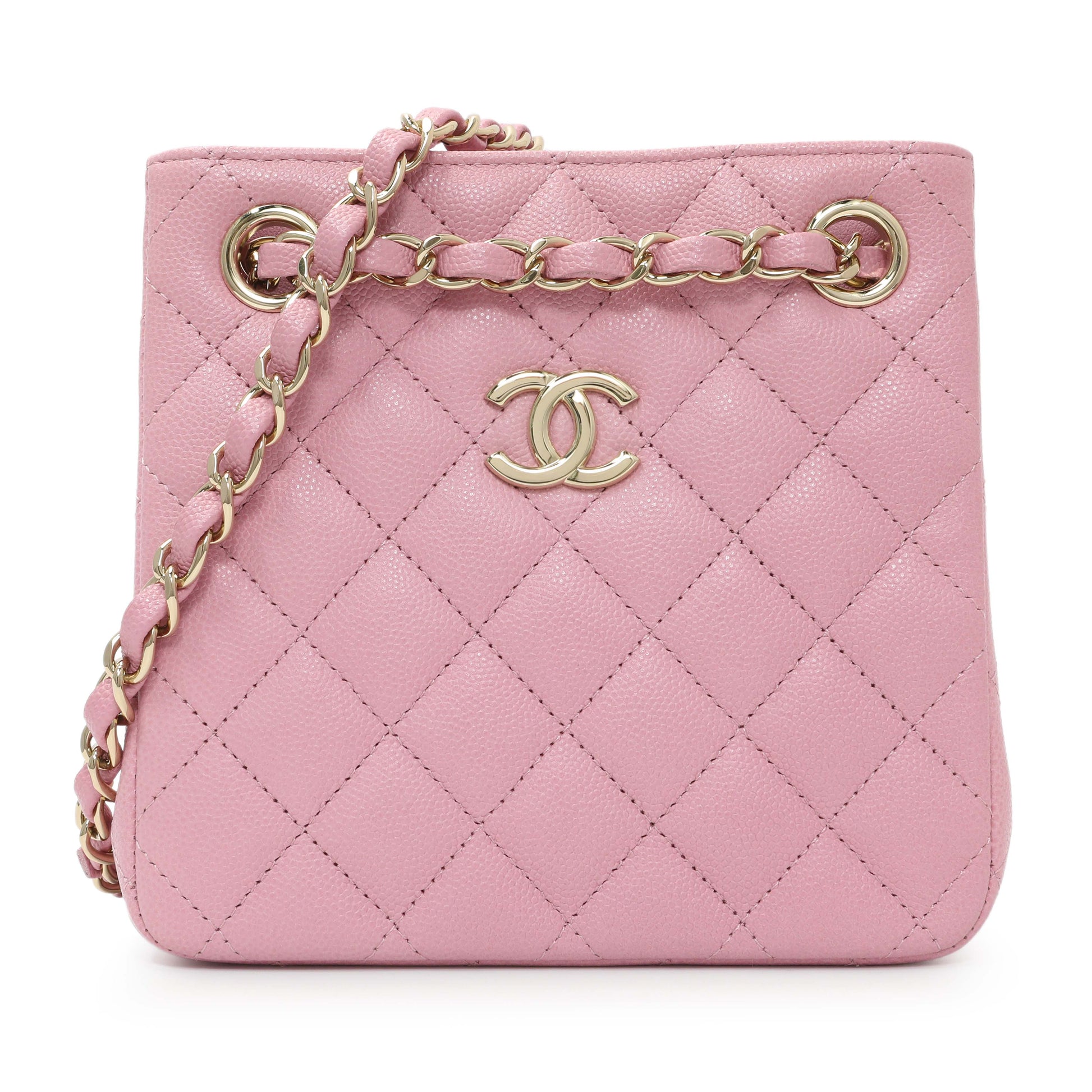 Exclusive Chanel Pink Caviar Mini Bucket Bag — Front View