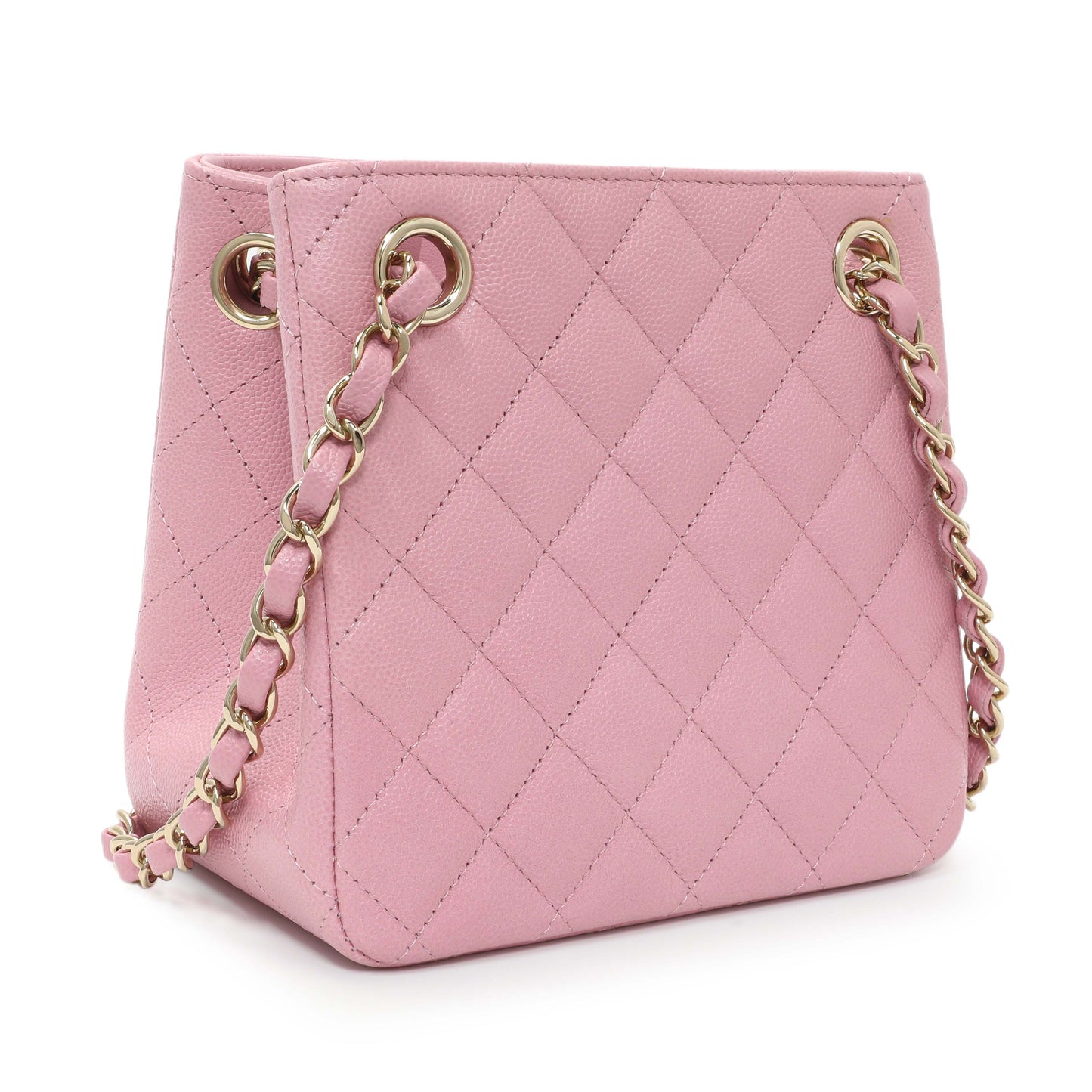 Exclusive Chanel Pink Caviar Mini Bucket Bag — Side View