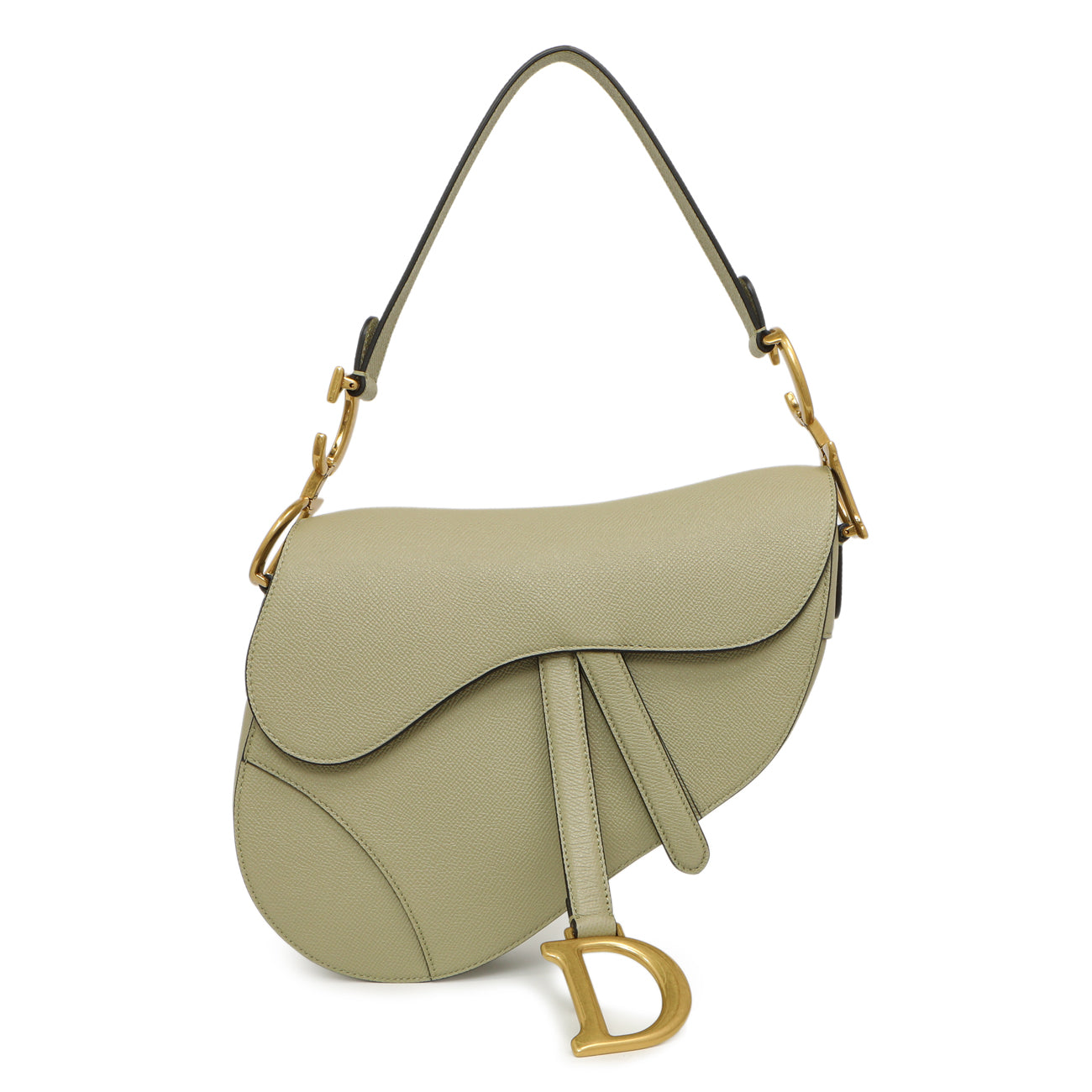 Exclusive Christian Dior Ethereal Green Grained Calfskin Saddle Bag — Front View