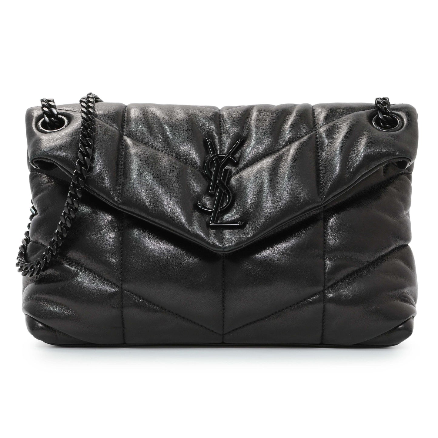 Exclusive Saint Laurent  Black Lambskin Small Loulou Puffer — Front View