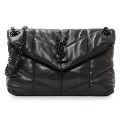 Exclusive Saint Laurent  Black Lambskin Small Loulou Puffer — Front View