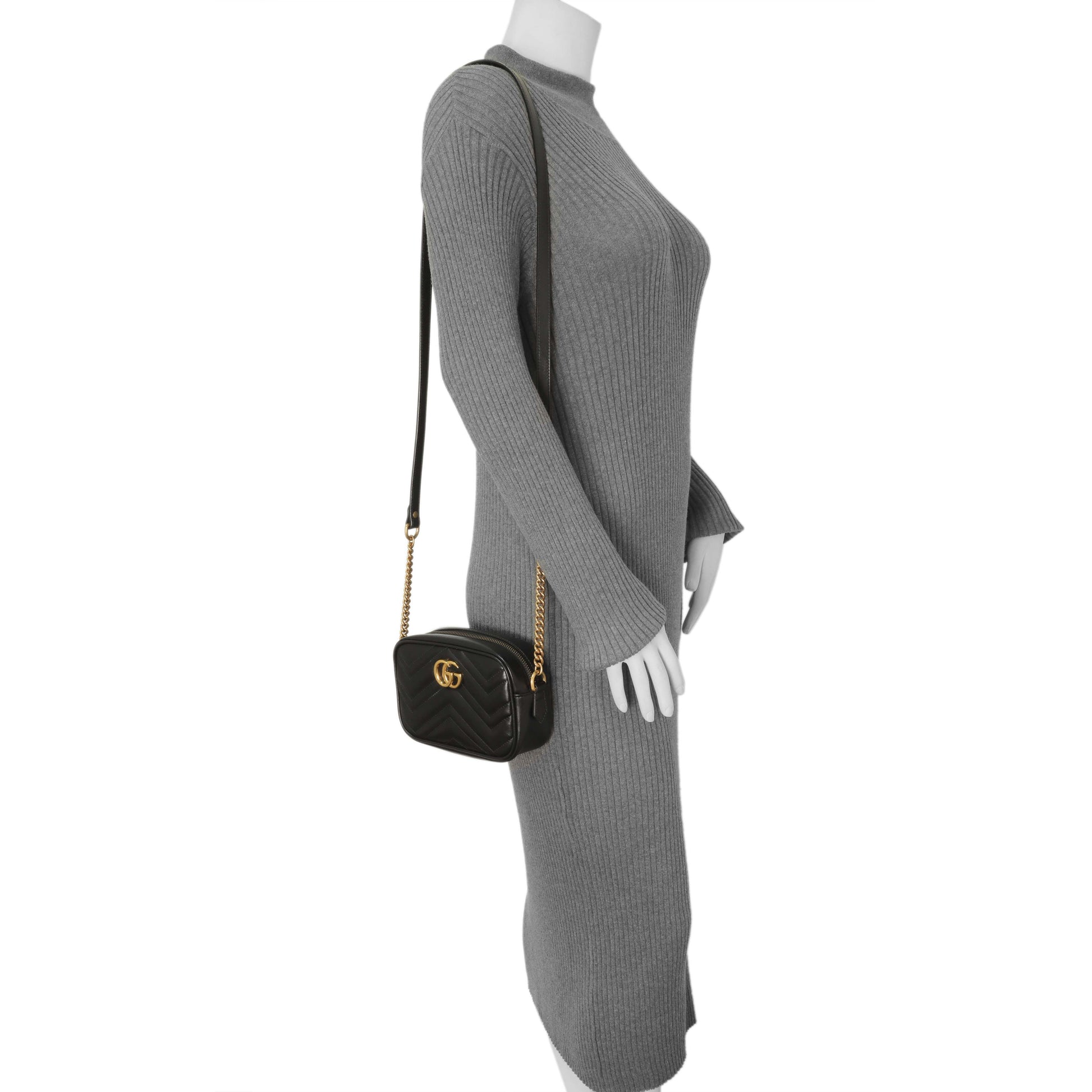 Exclusive Gucci Black Calfskin Matelasse Mini GG Marmont Chain Shoulder Bag — Alternate View 7