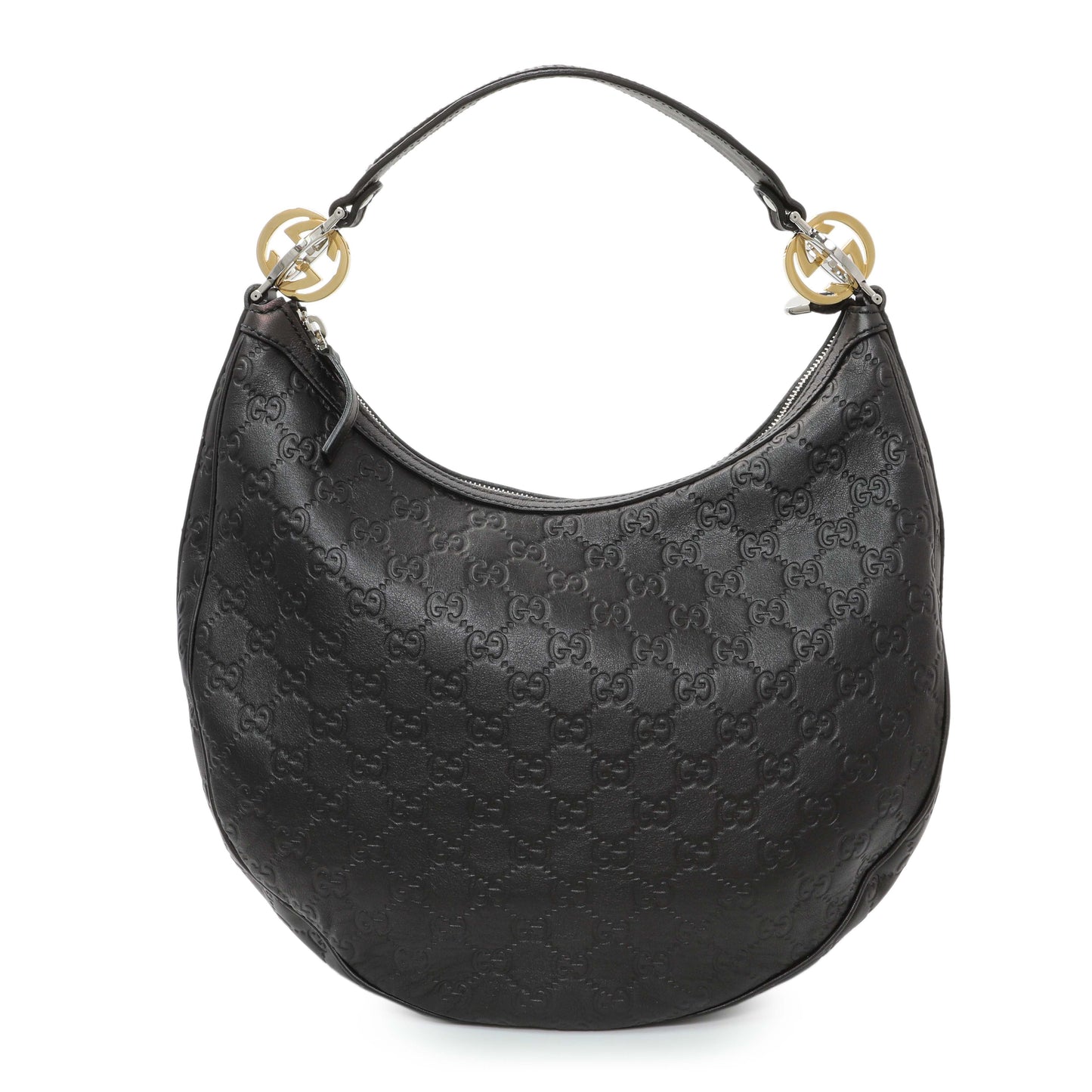 Exclusive Gucci Black Guccissima Twins Hobo Medium — Front View