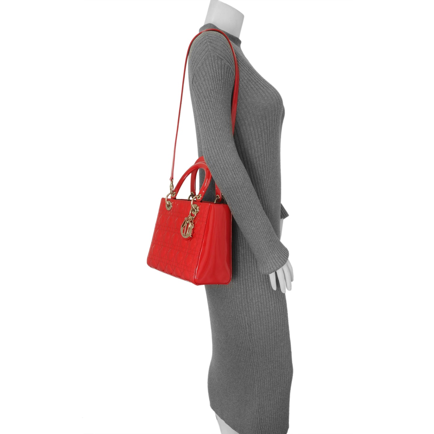 Exclusive Christian Dior Red Patent Cannage Medium Lady Dior — Alternate View 7