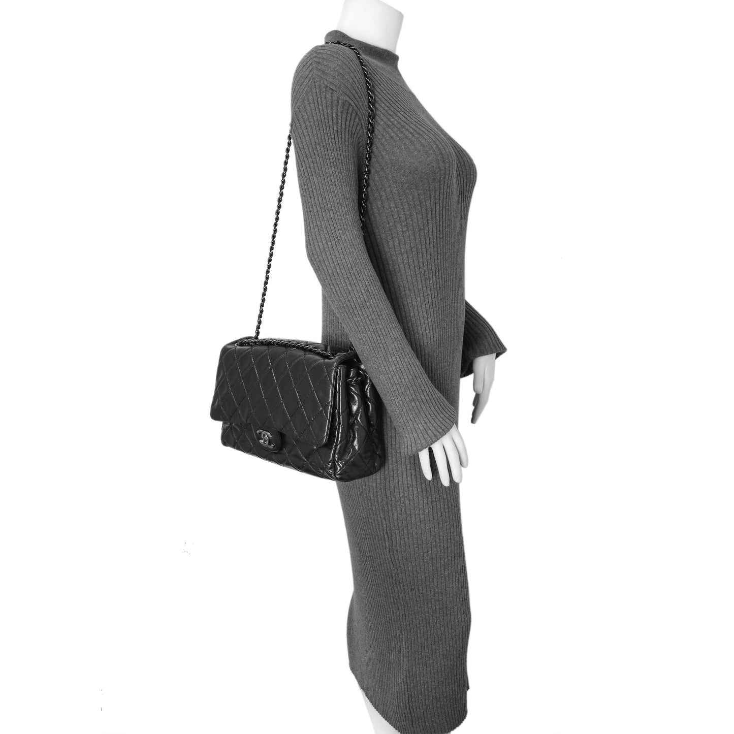 Exclusive Chanel Black Quilted Glazed Calfskin Large Coco Soft Flap — Alternate View 10