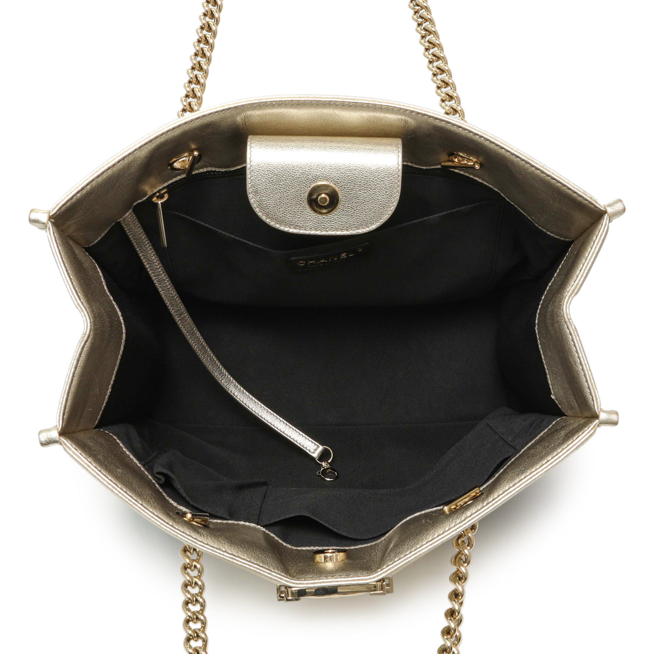 Exclusive Chanel Metallic Gold Black Goatskin Boy Shopping Tote — Alternate View 8