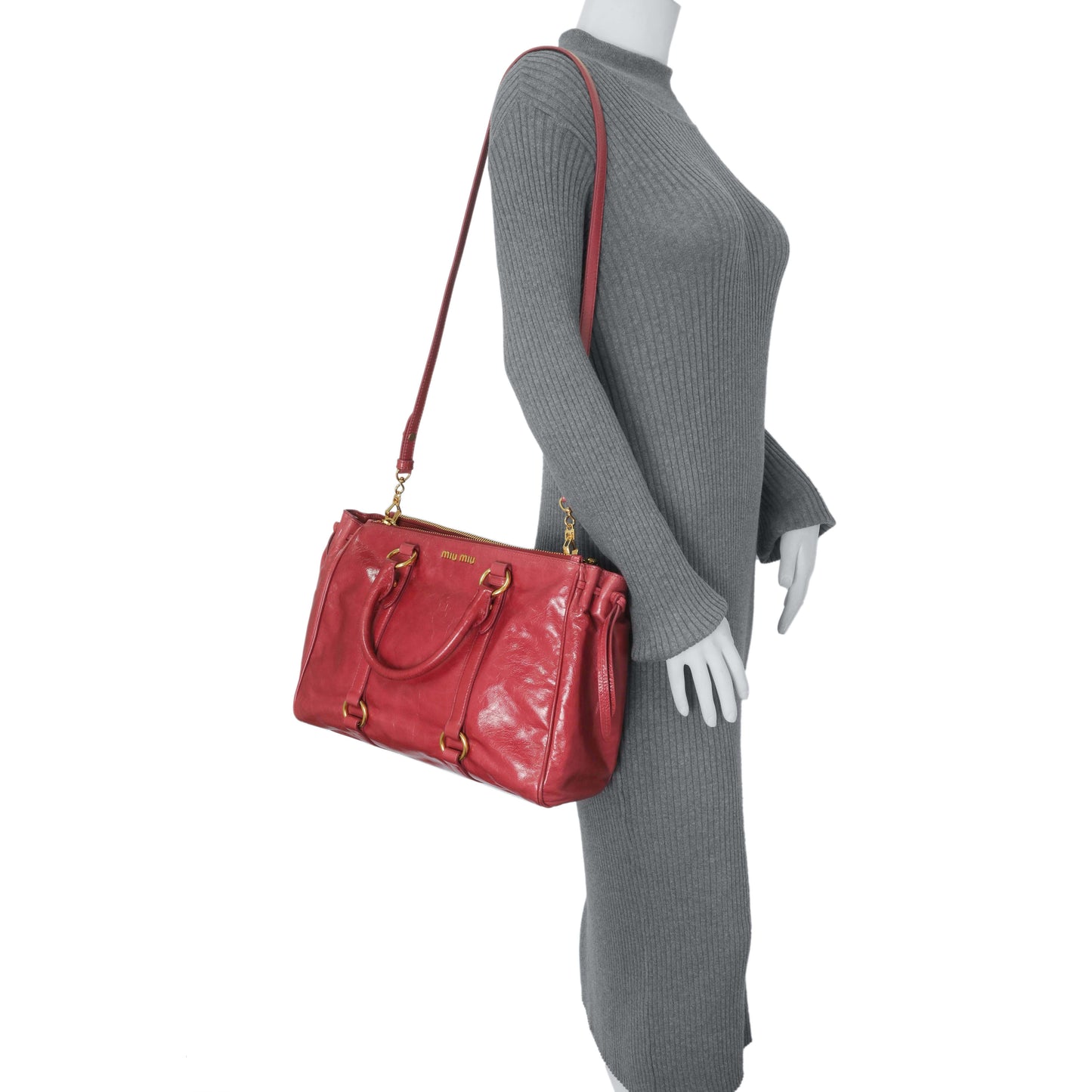 Exclusive Miu Miu Pink Vitello Shine Double Zip Tote — Alternate View 10