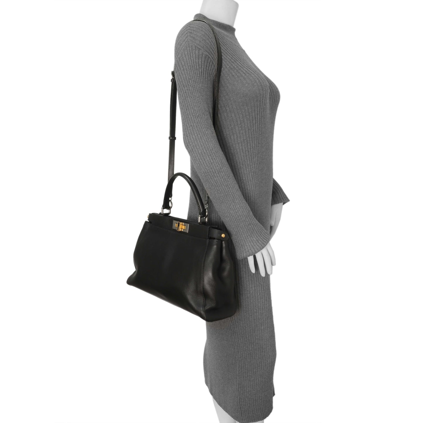 Exclusive Fendi Black Vitello Seta Medium Peekaboo Iconic Satchel — Alternate View 11