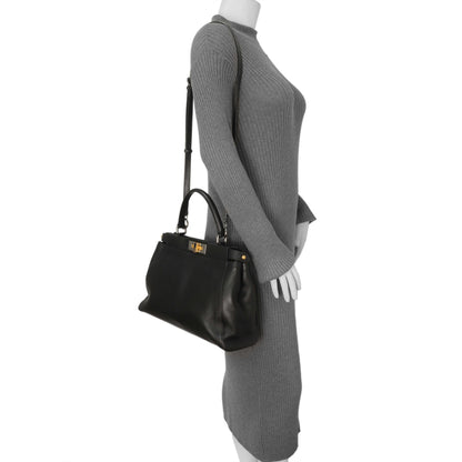 Exclusive Fendi Black Vitello Seta Medium Peekaboo Iconic Satchel — Alternate View 11