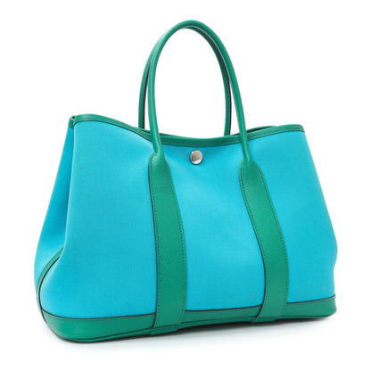Exclusive Hermes Bleu Azteque Menthe Toile Officier Epsom Garden Party 30 TPM — Side View