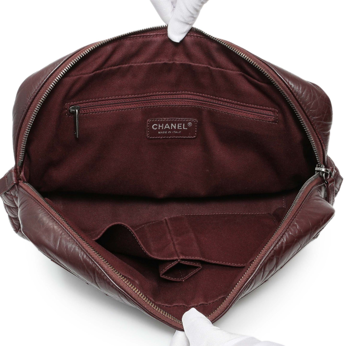 Exclusive Chanel Burgundy Aged Calfskin Portobello Flap — Top View