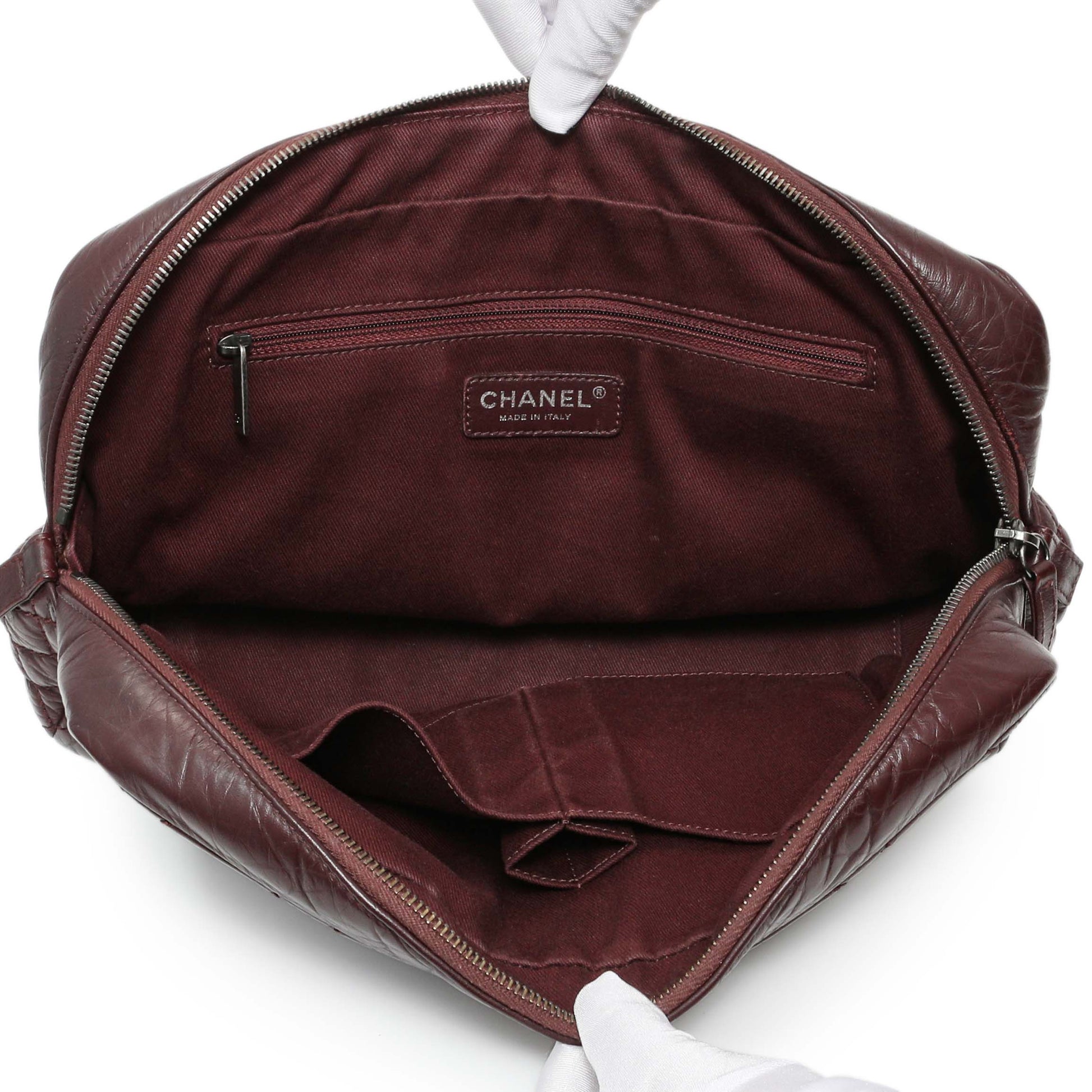 Exclusive Chanel Burgundy Aged Calfskin Portobello Flap — Top View