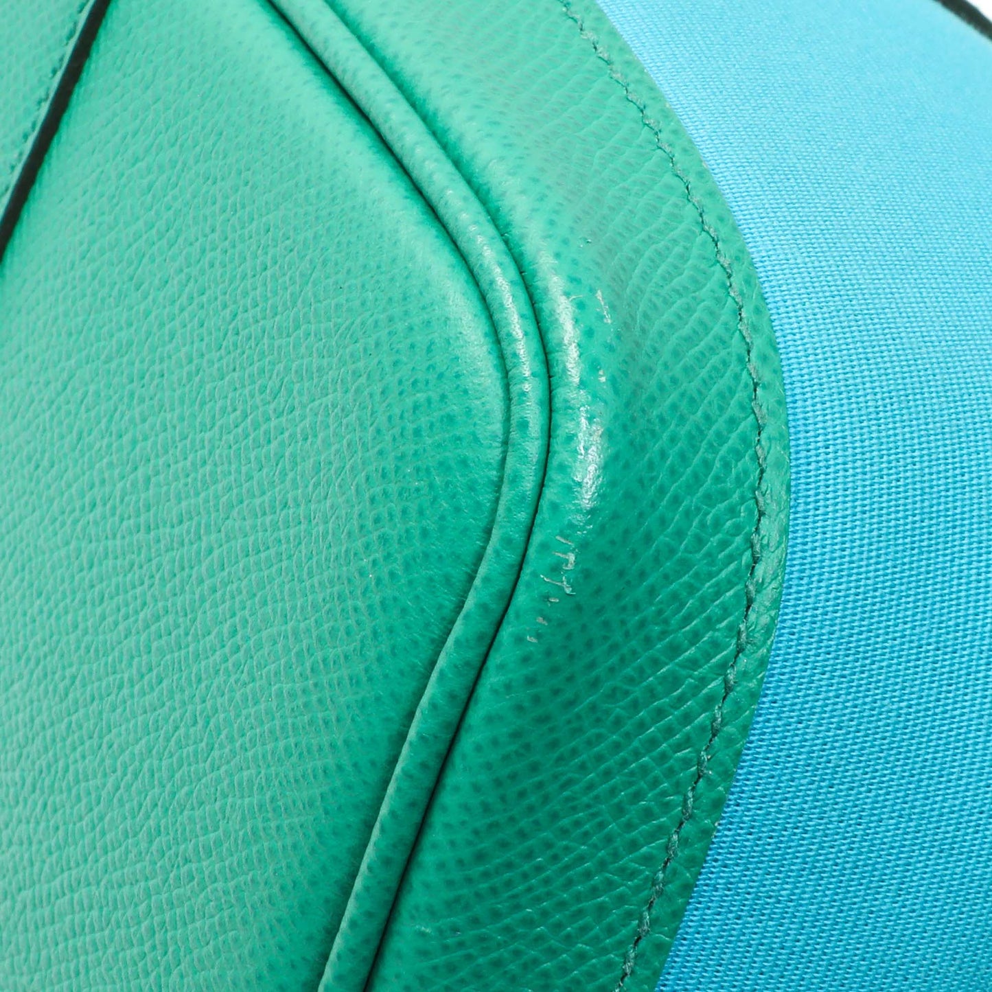 Exclusive Hermes Bleu Azteque Menthe Toile Officier Epsom Garden Party 30 TPM — Detail View