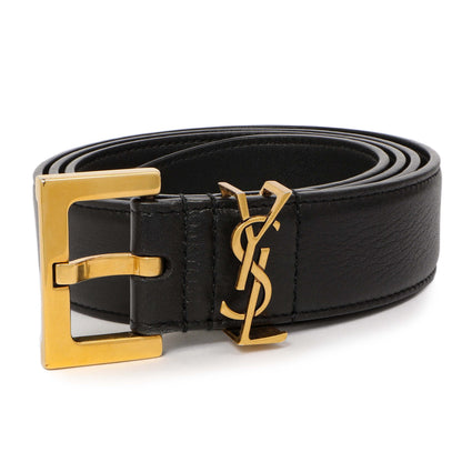 Exclusive Saint Laurent Black Smooth Calfskin Monogram Square Buckle Belt — Back View