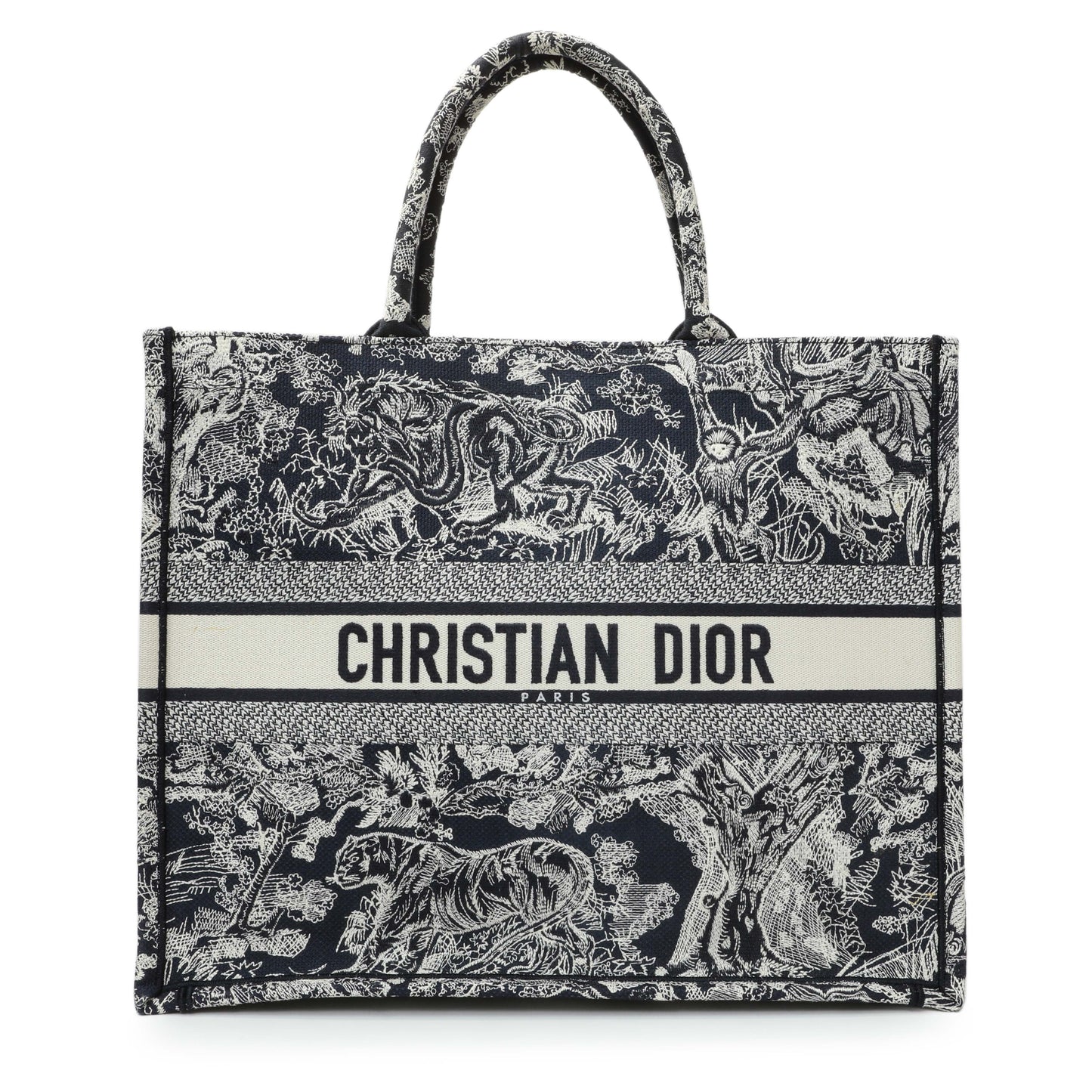 Exclusive Christian Dior Canvas Embroidered Dioriviera Reverse Striped Toile De Jouy Large Book Tote — Front View