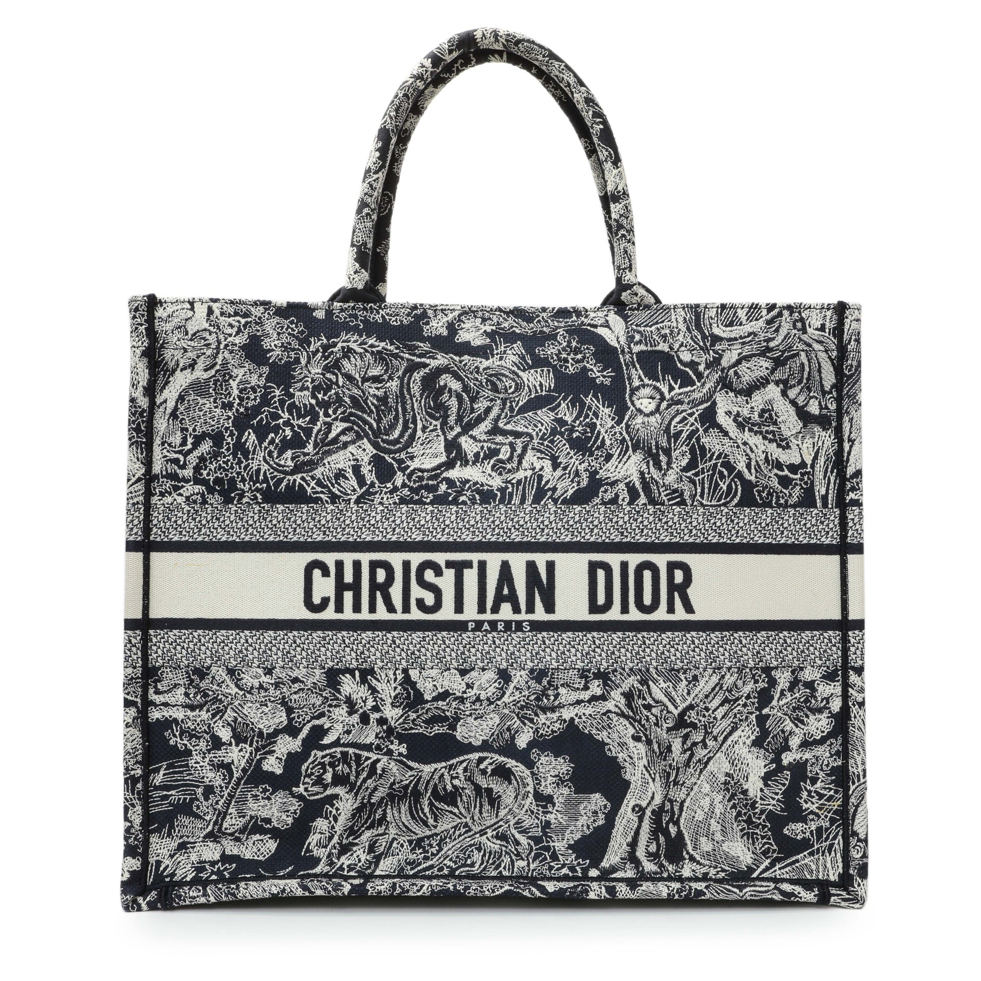 Exclusive Christian Dior Canvas Embroidered Dioriviera Reverse Striped Toile De Jouy Large Book Tote — Front View