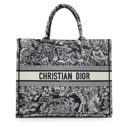 Exclusive Christian Dior Canvas Embroidered Dioriviera Reverse Striped Toile De Jouy Large Book Tote — Front View