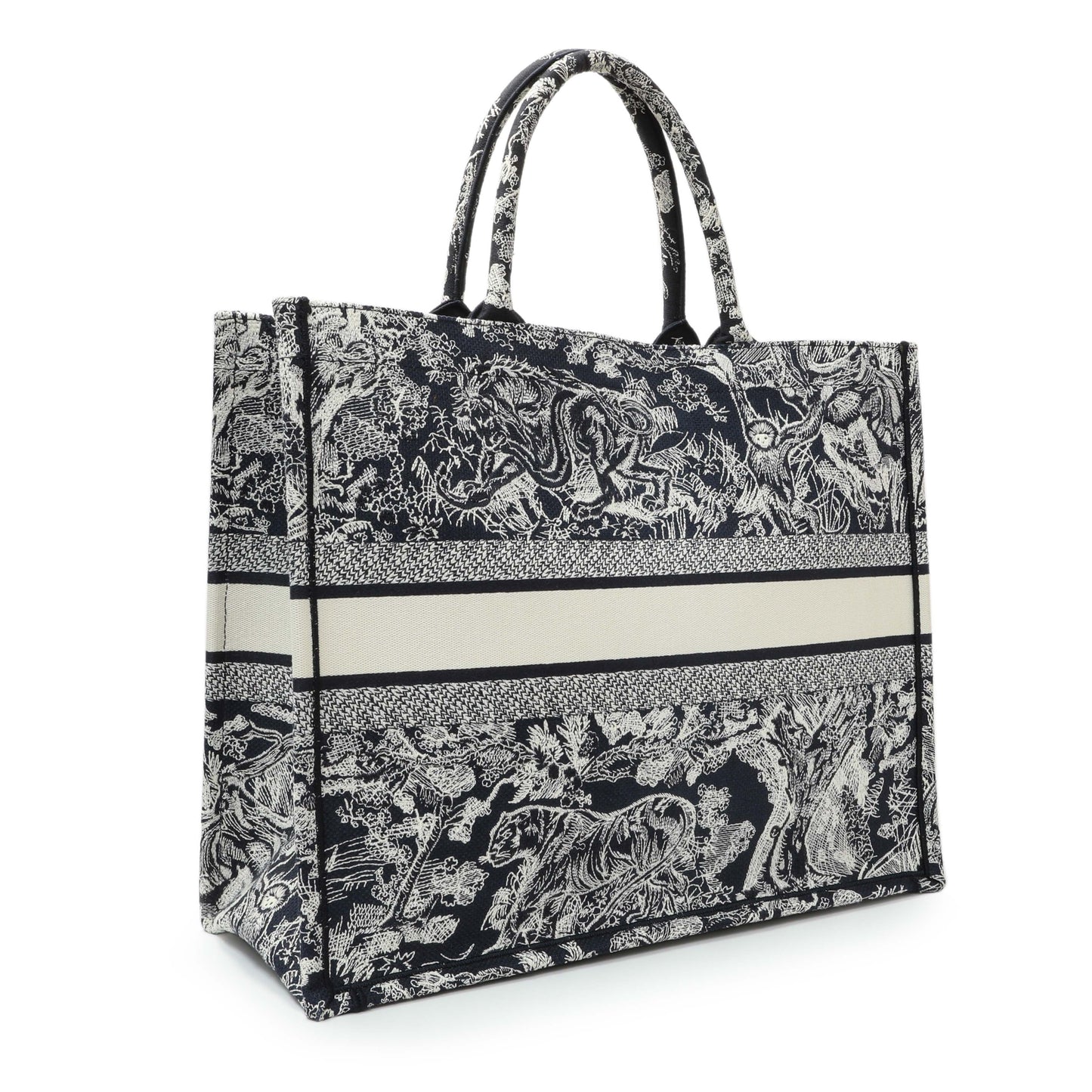 Exclusive Christian Dior Canvas Embroidered Dioriviera Reverse Striped Toile De Jouy Large Book Tote — Side View