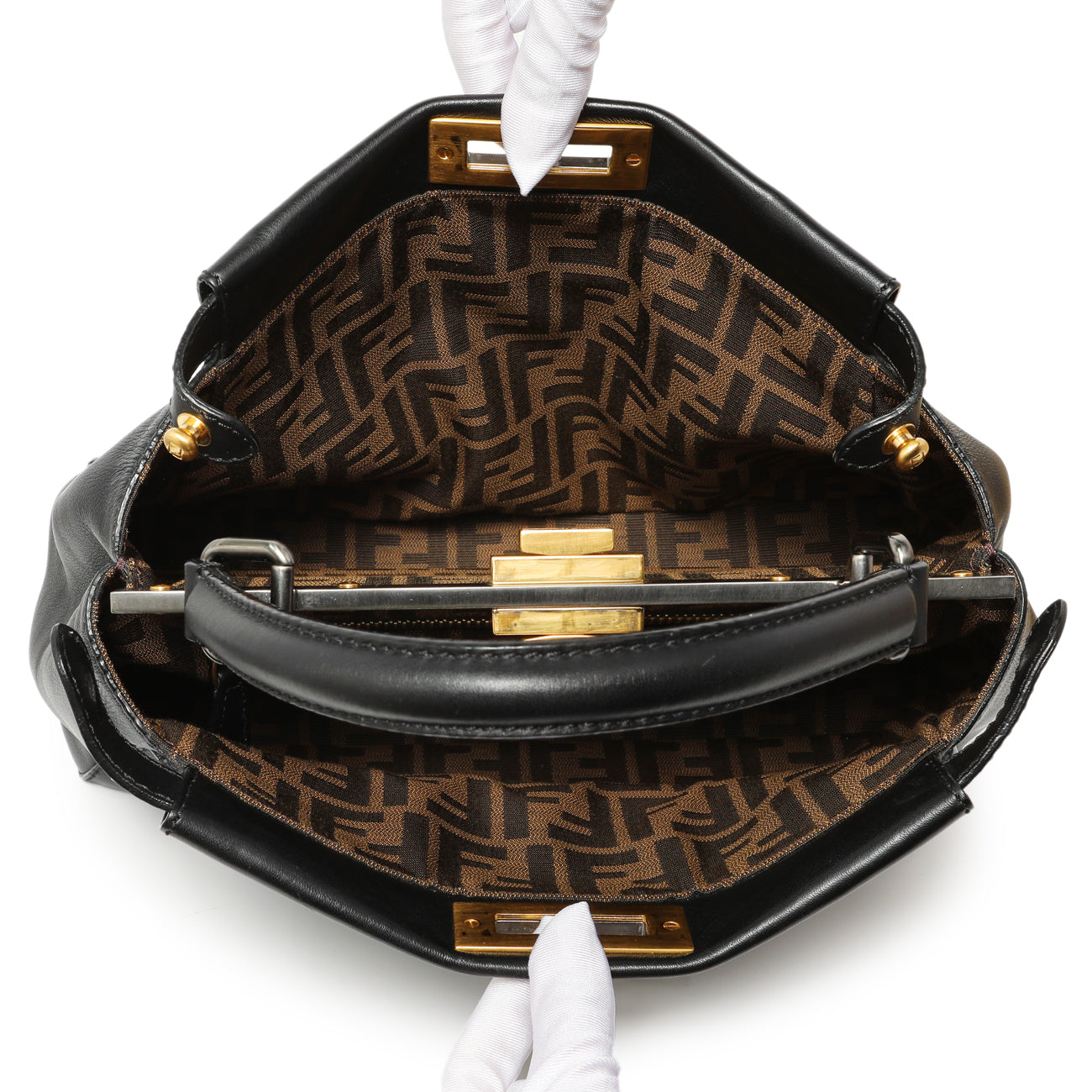 Exclusive Fendi Black Vitello Seta Medium Peekaboo Iconic Satchel — Alternate View 8