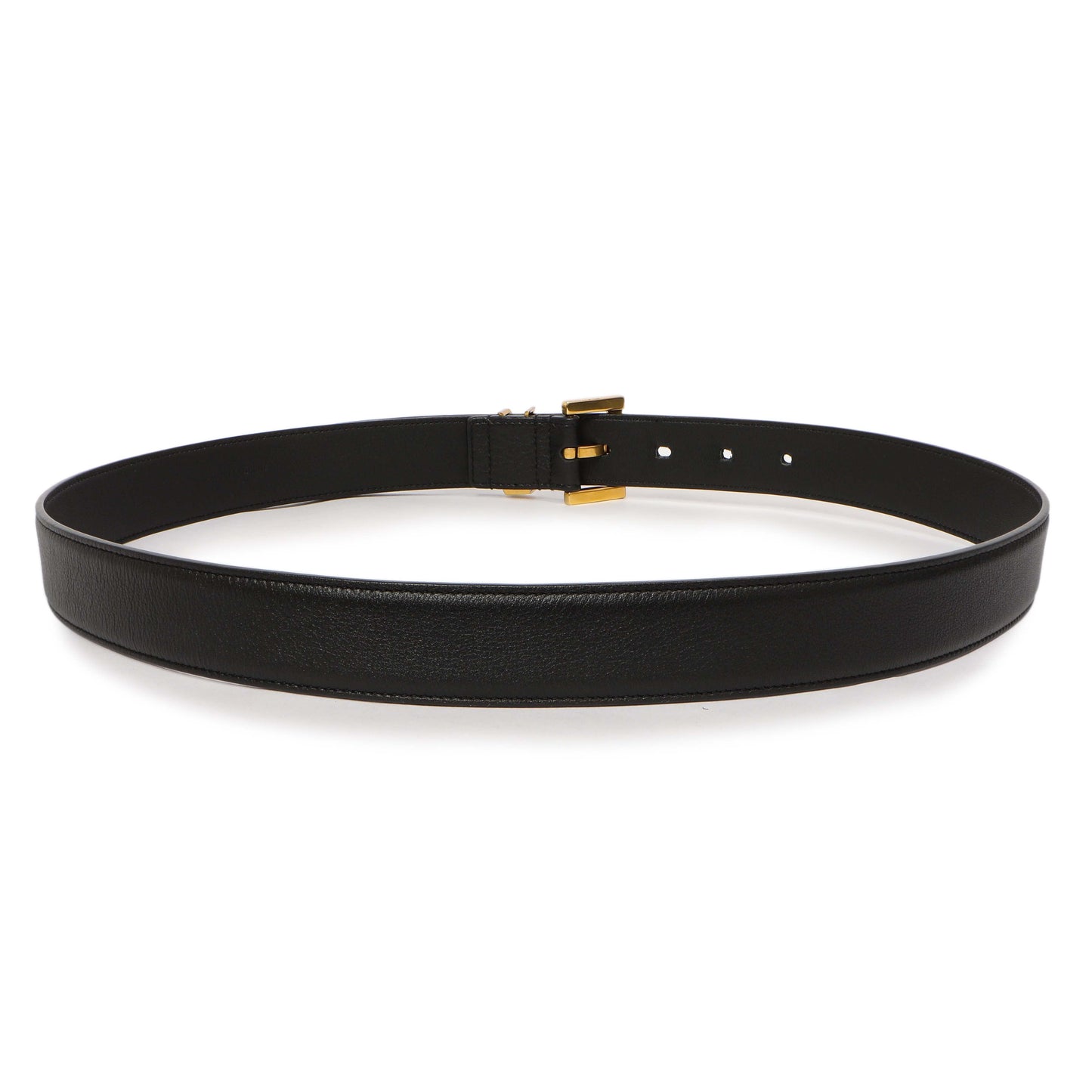 Exclusive Saint Laurent Black Smooth Calfskin Monogram Square Buckle Belt — Side View