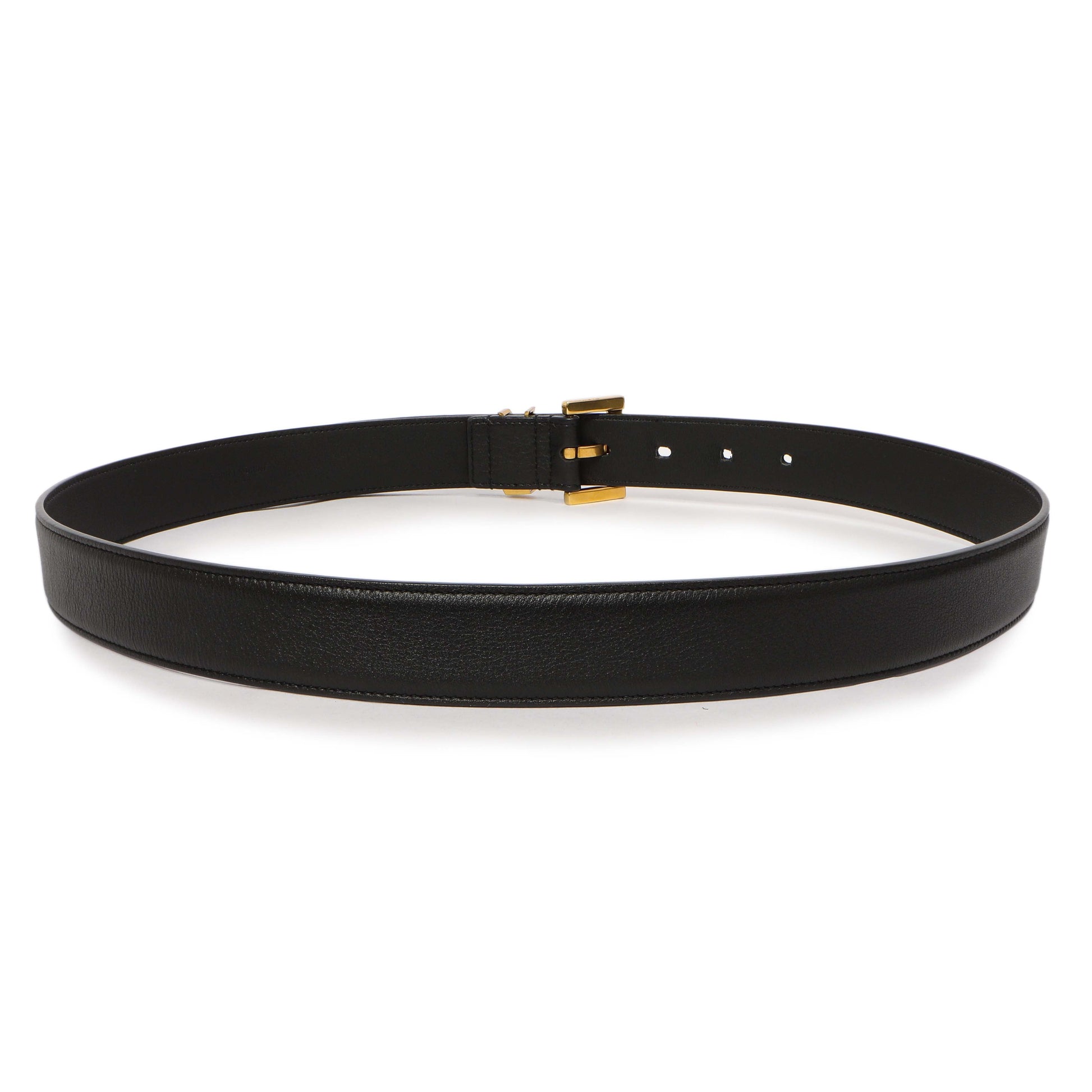 Exclusive Saint Laurent Black Smooth Calfskin Monogram Square Buckle Belt — Side View