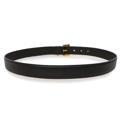 Exclusive Saint Laurent Black Smooth Calfskin Monogram Square Buckle Belt — Side View