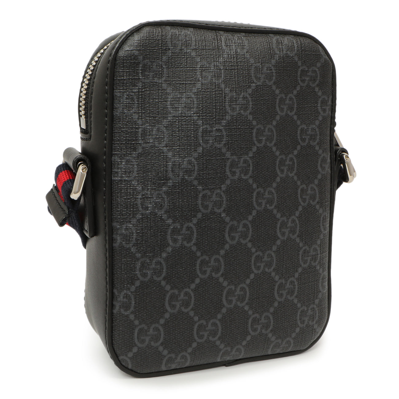 Exclusive Gucci Black GG Supreme Monogram Mini Messenger — Back View