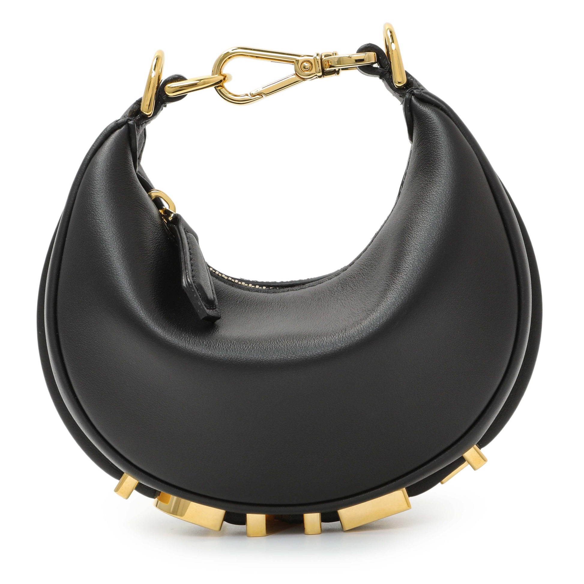 Exclusive Fendi Black Vitello Grace Nano Fendigraphy Hobo Charm — Front View