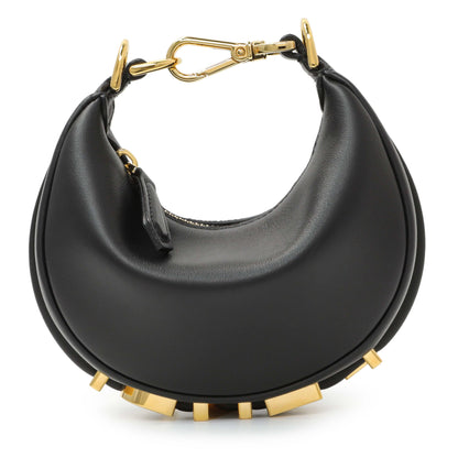 Exclusive Fendi Black Vitello Grace Nano Fendigraphy Hobo Charm — Front View