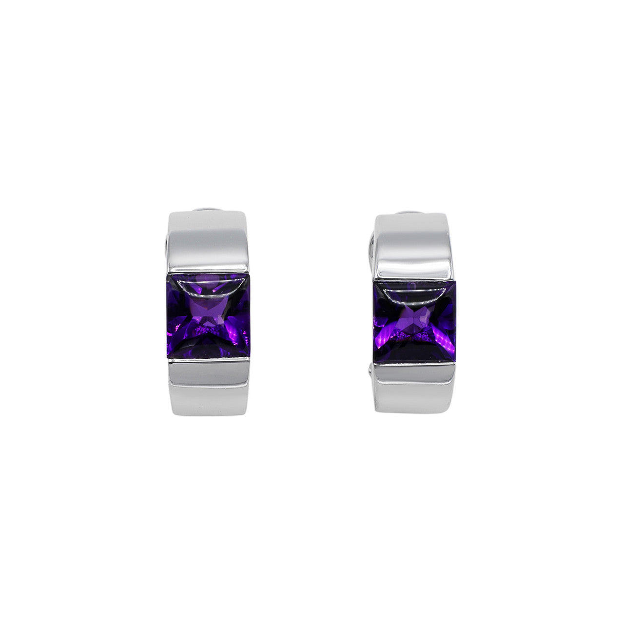 Exclusive 18K White Gold Amethyst Earrings — Front View