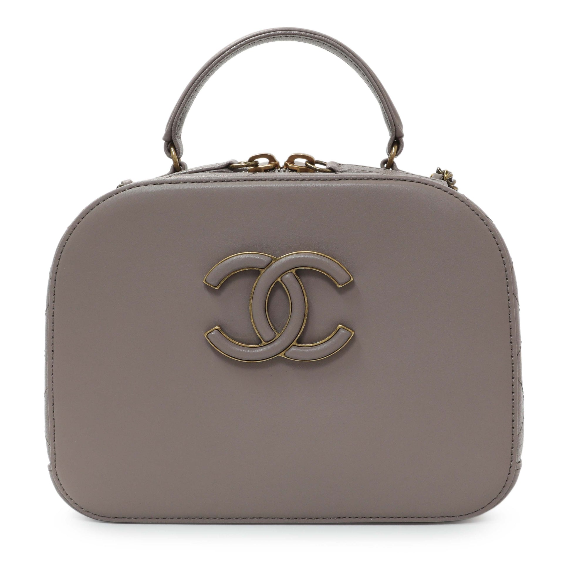 Exclusive Chanel Taupe Calfskin Coco Curve Vanity Case — Side View