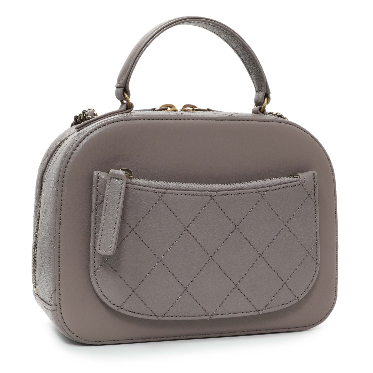 Exclusive Chanel Taupe Calfskin Coco Curve Vanity Case — Back View