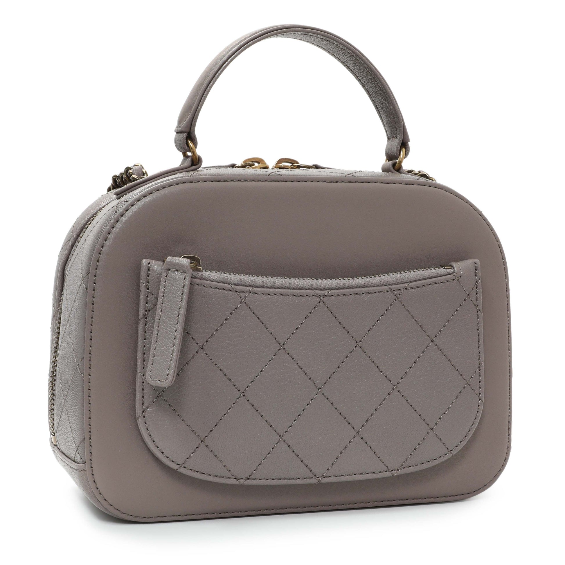 Exclusive Chanel Taupe Calfskin Coco Curve Vanity Case — Back View