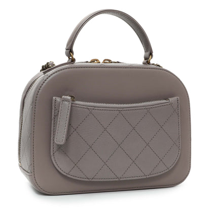 Exclusive Chanel Taupe Calfskin Coco Curve Vanity Case — Back View