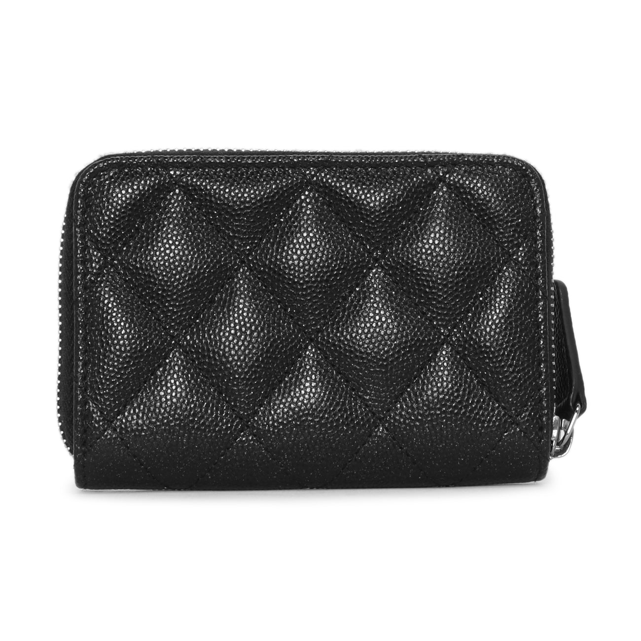 Exclusive Chanel Iridescent Black Quilted Caviar Zip Around Coin Purse — Side View
