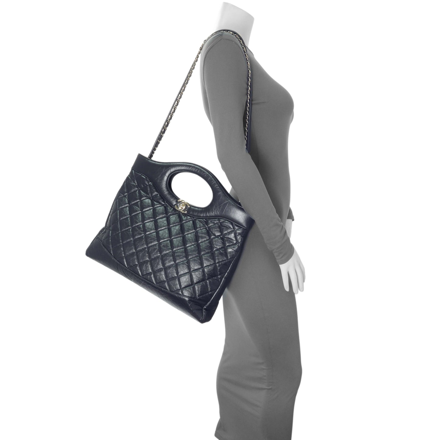 Exclusive Chanel Navy Quilted Aged Calfskin Large 31 Shopping Tote — Alternate View 7