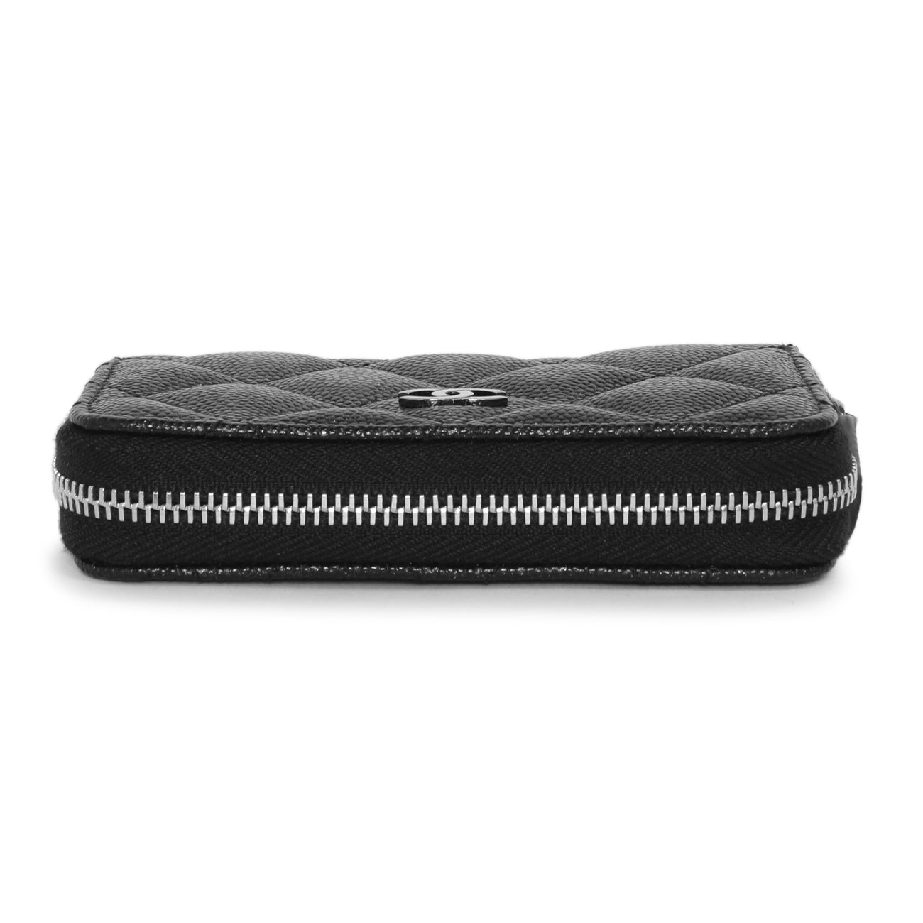 Exclusive Chanel Iridescent Black Quilted Caviar Zip Around Coin Purse — Back View