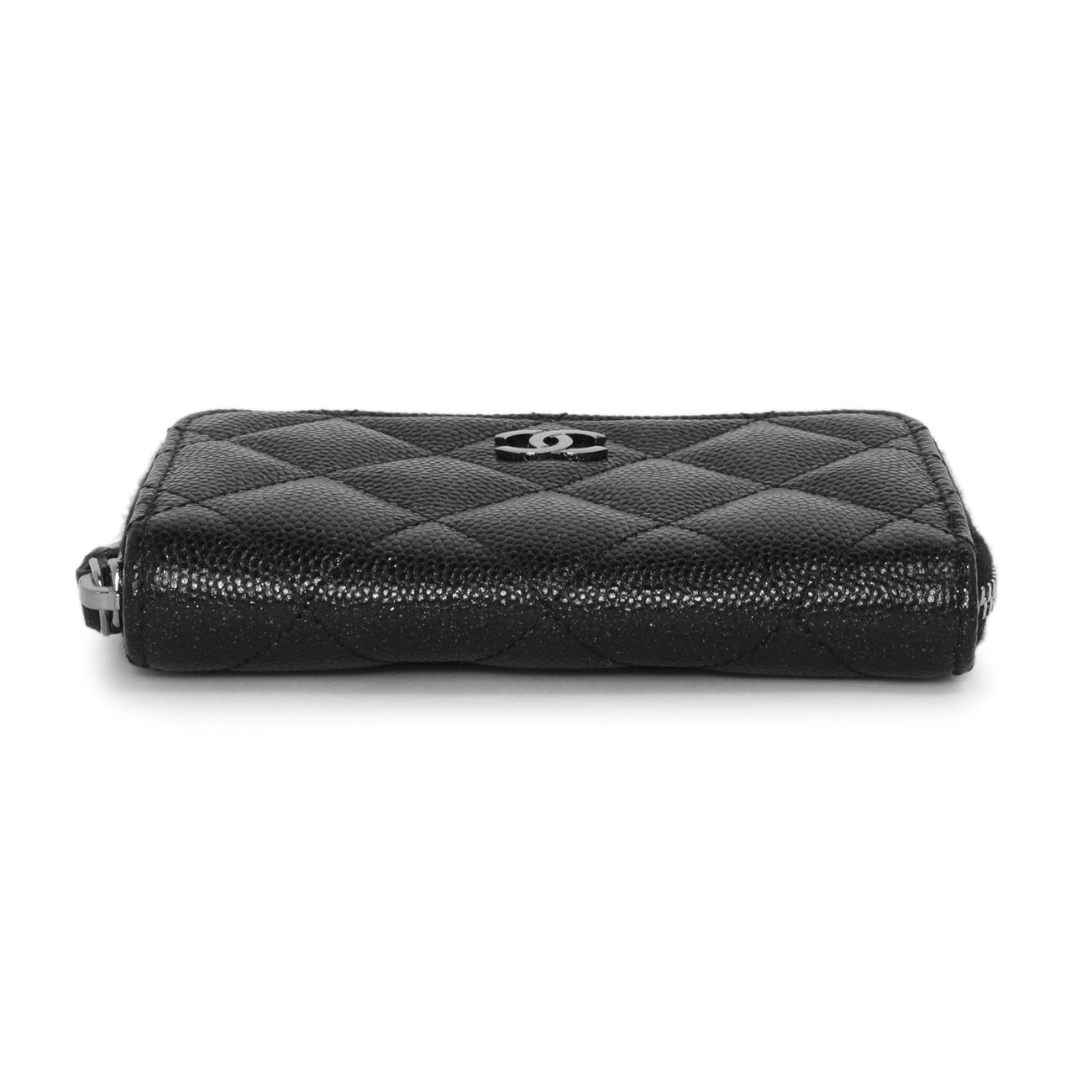 Exclusive Chanel Iridescent Black Quilted Caviar Zip Around Coin Purse — Top View
