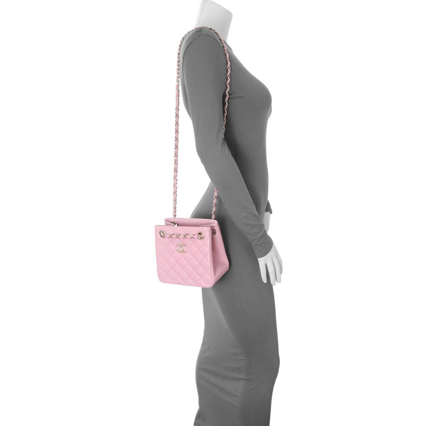 Exclusive Chanel Pink Caviar Mini Bucket Bag — Lifestyle View