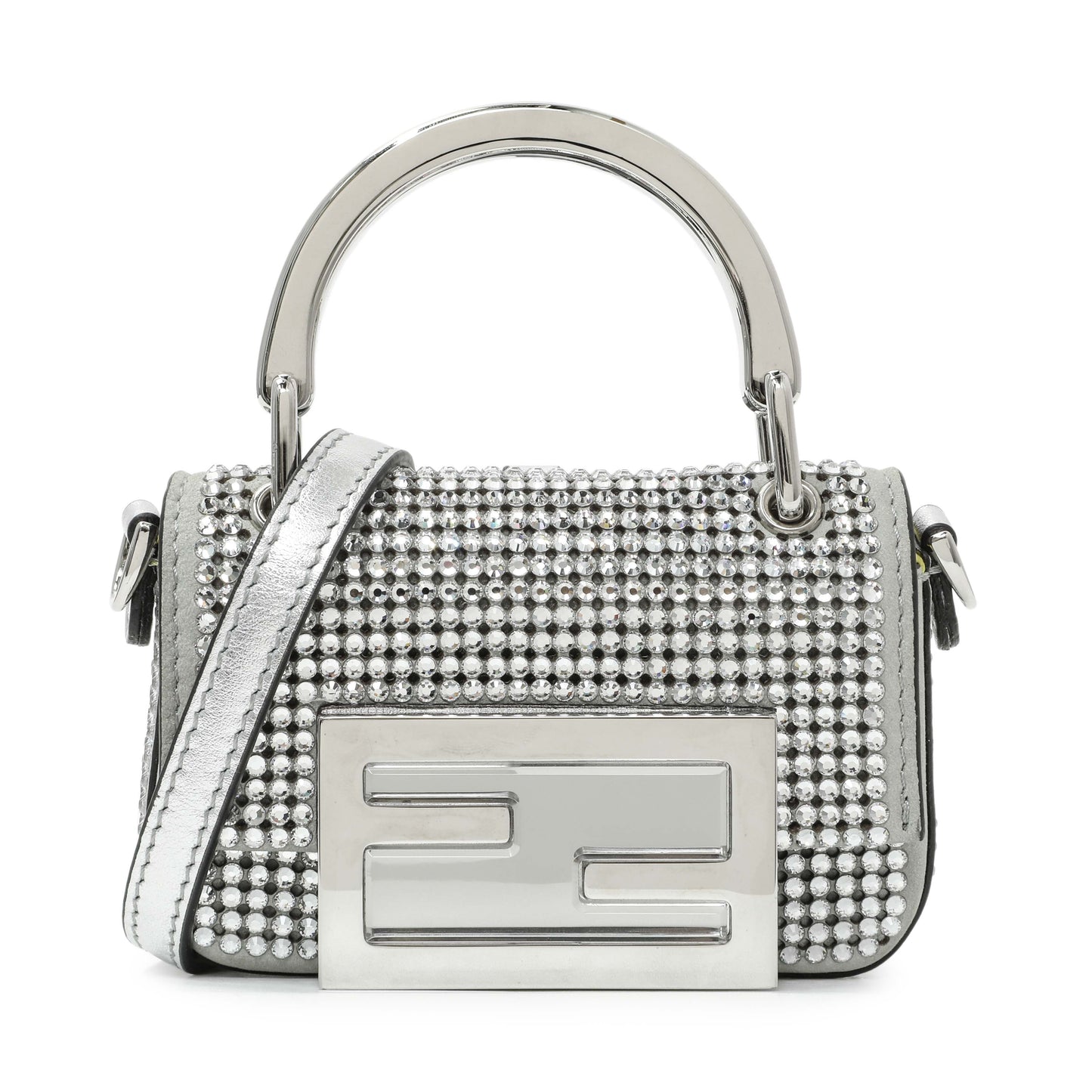 Exclusive Fendi Grey Nubuck Crystal Nano Baguette Charm — Front View