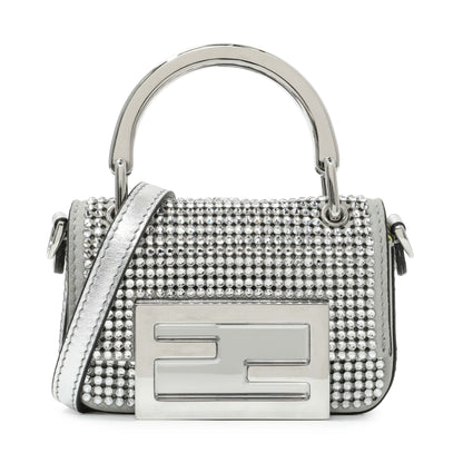 Exclusive Fendi Grey Nubuck Crystal Nano Baguette Charm — Front View