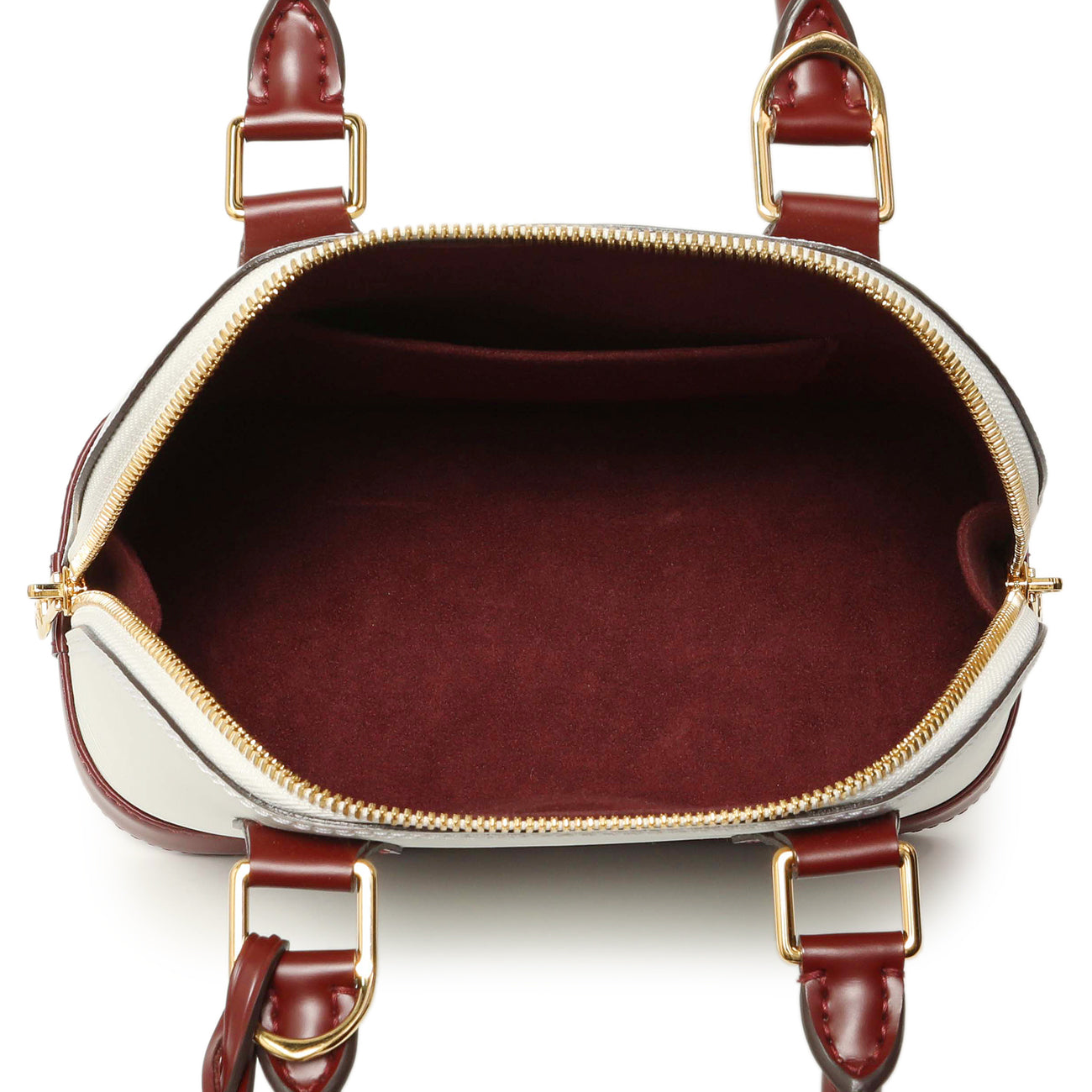 Exclusive Louis Vuitton White/Burgundy Epi Alma BB — Top View