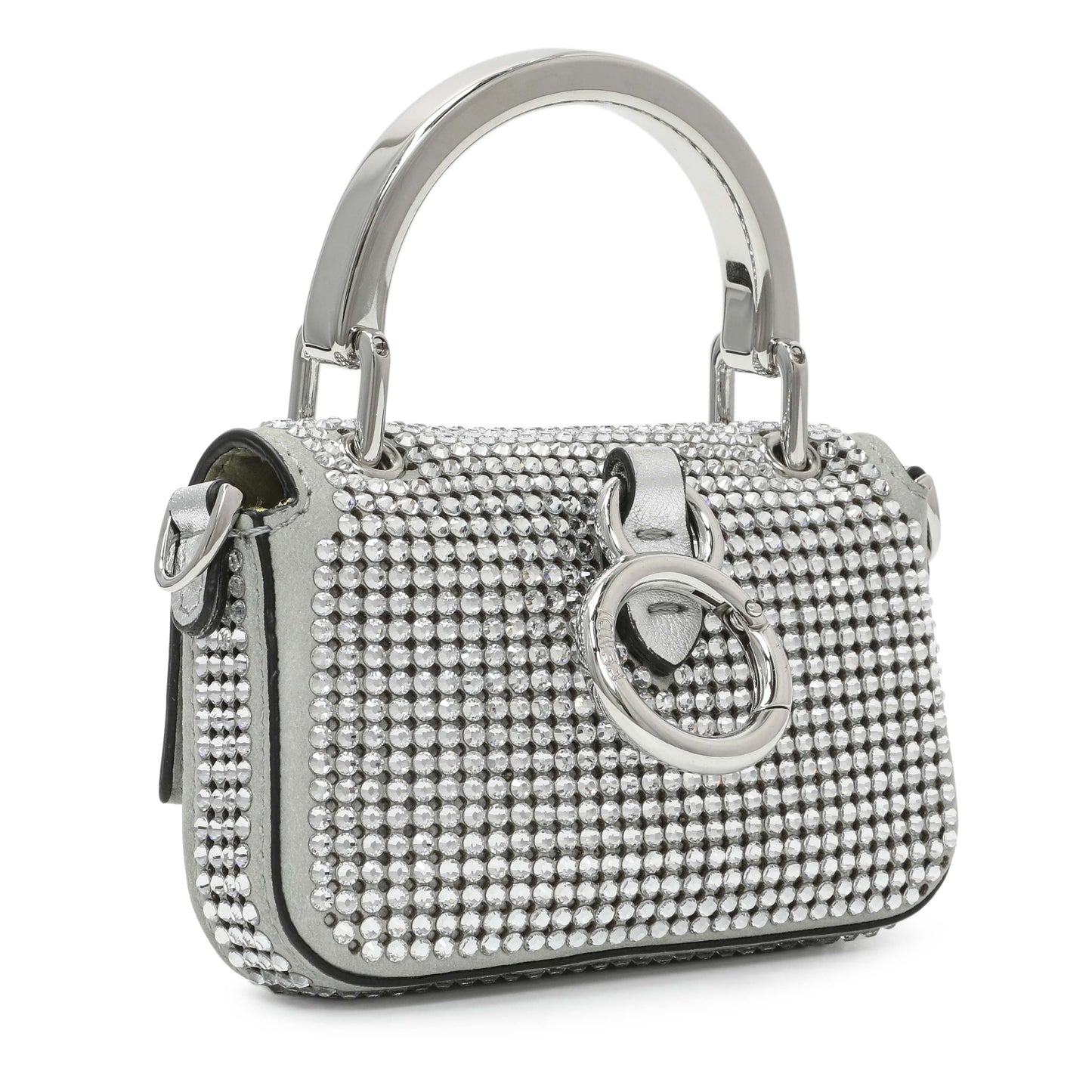 Exclusive Fendi Grey Nubuck Crystal Nano Baguette Charm — Side View