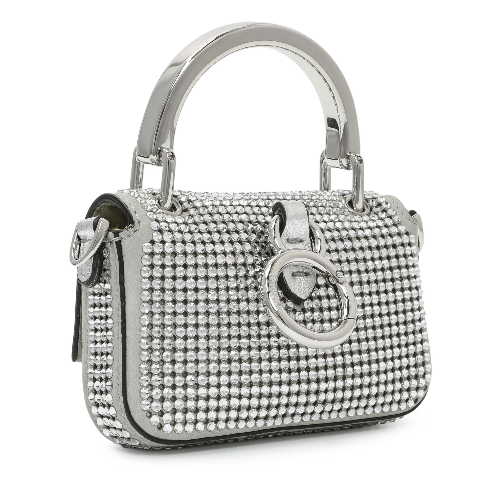 Exclusive Fendi Grey Nubuck Crystal Nano Baguette Charm — Side View