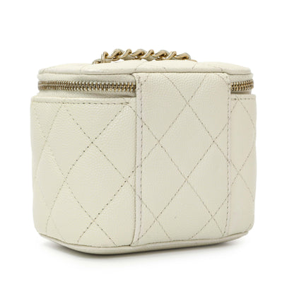 Exclusive Chanel White Caviar Mini Vanity Case With Chain — Side View